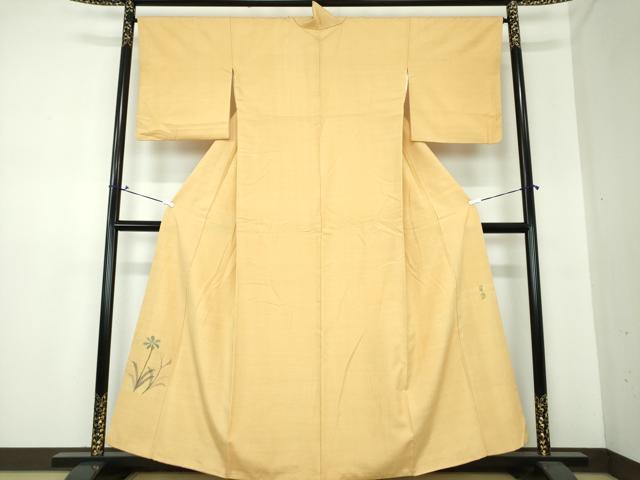 平和屋着物●西陣 宮階織物 宮繍苑 里葉 紬 ワンポイント 草花文 浅黄色 正絹 逸品 DAAS3468ps