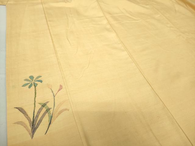 平和屋着物●西陣 宮階織物 宮繍苑 里葉 紬 ワンポイント 草花文 浅黄色 正絹 逸品 DAAS3468ps