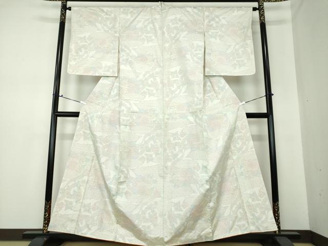 平和屋着物●本場大島紬 白大島 雲取り花文 正絹 逸品 DAAS3472ps