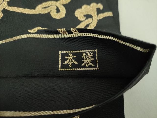 平和屋着物●六通柄 本袋帯 牡丹唐草 黒地 金糸 正絹 逸品 未使用 DAAS3613ps