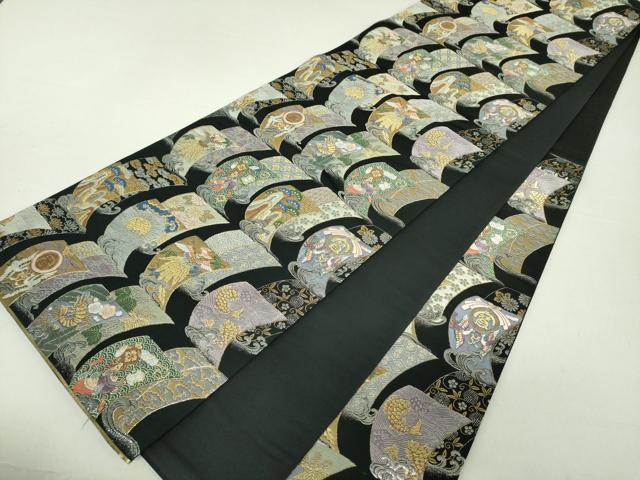 平和屋着物●六通柄袋帯 吉祥細微織 九百織 帆掛け舟 黒地 金銀糸 正絹 逸品 DAAS3623ps