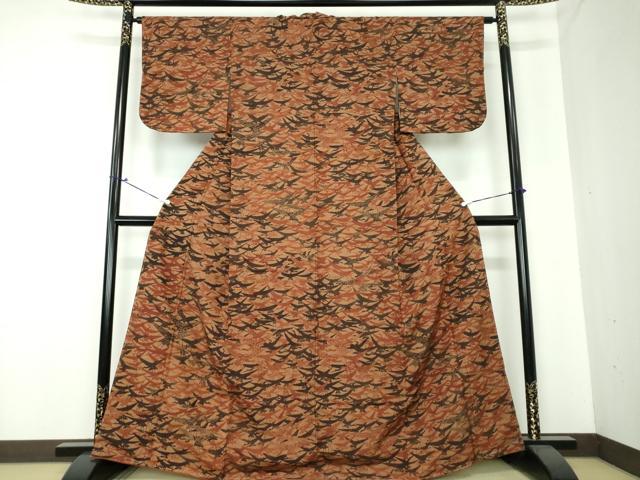 平和屋着物●訪問着 紬地 型染 群れ鶴 正絹 逸品 DAAS3726ps