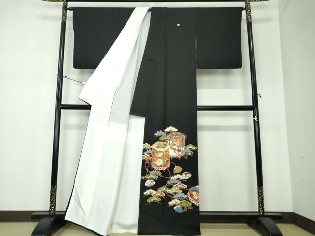 平和屋着物●創業460年・千總 黒留袖 駒刺繍 貝桶花文 金彩 正絹 逸品 DAAS3808ps