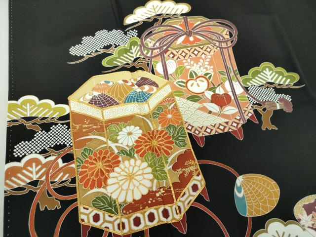 平和屋着物●創業460年・千總 黒留袖 駒刺繍 貝桶花文 金彩 正絹 逸品 DAAS3808ps