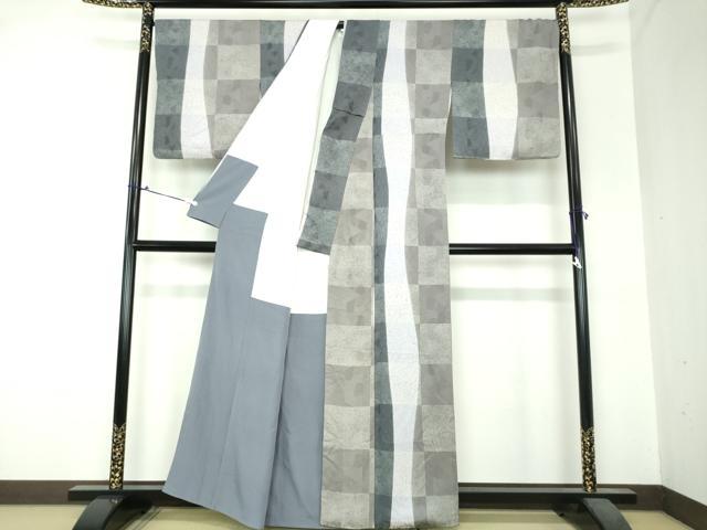 平和屋着物●上質な小紋 変わり市松 正絹 逸品 DAAS3900ps