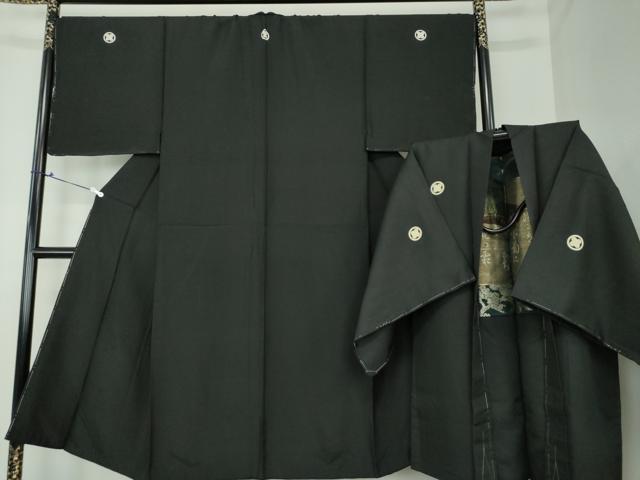 平和屋着物●男性 黒紋付 羽織セット 正絹 逸品 DAAS3936ps