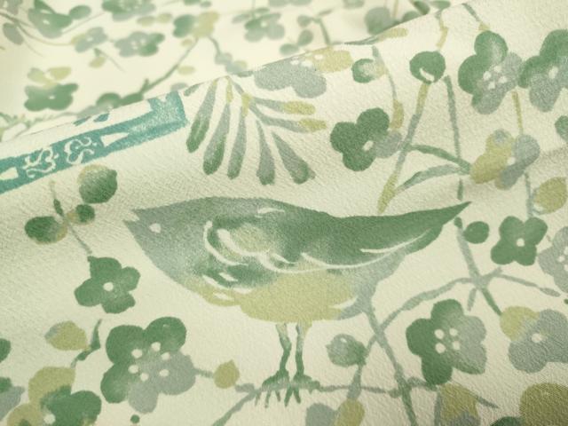 平和屋着物▽小紋 単衣 枝梅に休み鳥 鈴 洗える着物 DAAS4004du