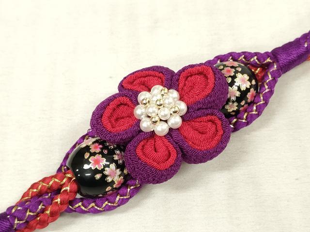 平和屋着物●和装小物 振袖用帯締め 飾り付き パール 飾り玉 つまみ細工 丸組 金糸 逸品 未使用 DAAS6369zzz
