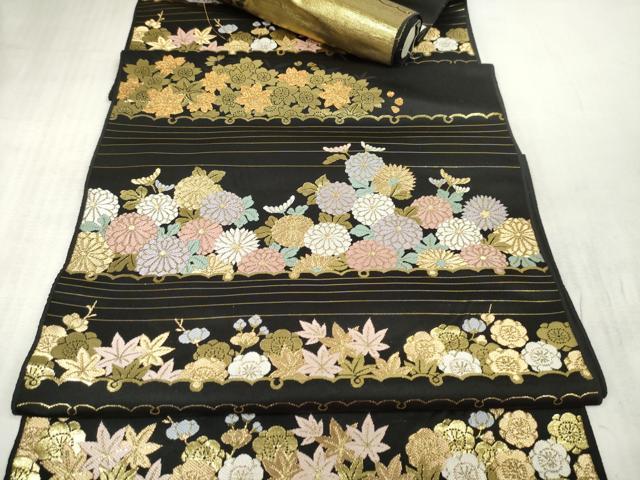 平和屋着物●西陣 高島織物謹製 名古屋帯 帯反物 横段花尽くし 金糸 証紙付き 逸品 未使用 DAAS6581zzz
