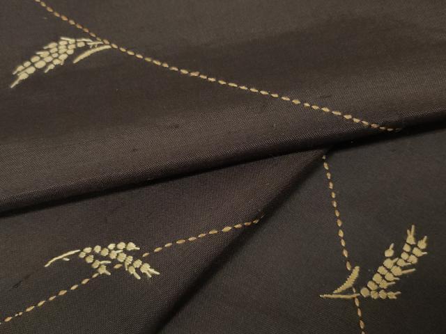 平和屋着物●一徳紬 紬屋吉兵衛 反物 着尺 刺繍 刺し子 稲穂 証紙付き 逸品 未使用 DAAS6584zzz