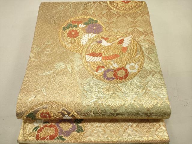 平和屋着物◎六通柄袋帯 花鳥丸文 金糸 正絹 逸品 DAAS7028xg