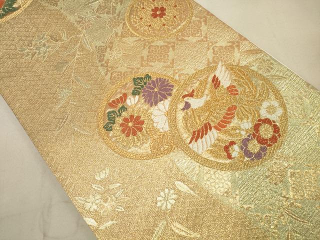 平和屋着物◎六通柄袋帯 花鳥丸文 金糸 正絹 逸品 DAAS7028xg
