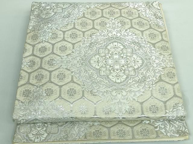 平和屋着物◎六通柄袋帯 正倉院亀甲花文 銀糸 正絹 逸品 DAAS7193xg