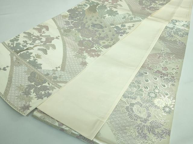 平和屋着物◎六通柄袋帯 煌きのオパール 孔雀花松文 銀糸 正絹 逸品 DAAS7201xg
