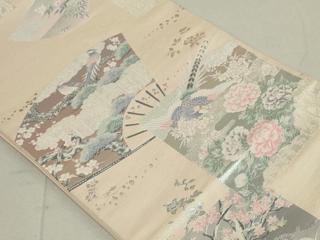 平和屋着物◎六通柄袋帯 唐織 色紙花鳥文 銀糸 正絹 逸品 DAAS7218xg