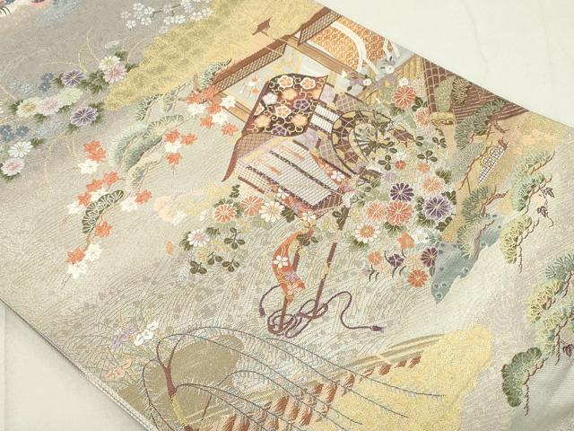 平和屋着物◎六通柄袋帯 御所車花鳥文 金銀糸 正絹 逸品 DAAS7222xg