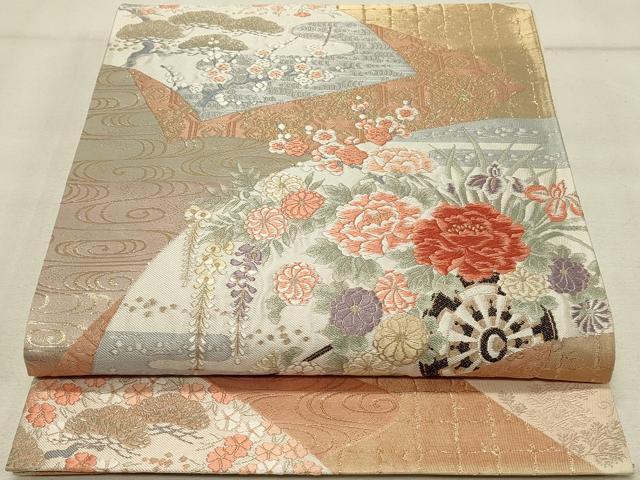 平和屋着物◎六通柄袋帯 唐織 扇面重ね花車文 金糸 正絹 逸品 DAAS8341qp