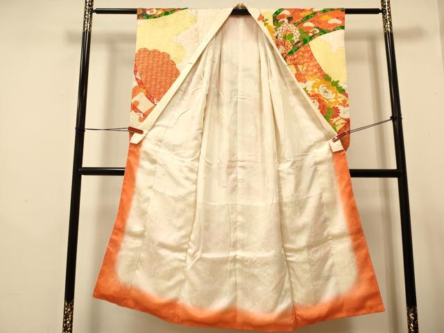平和屋着物∵女の子 十三参り 子供 祝着・袋帯セット 駒刺繍 絵巻牡丹花文 金彩 逸品 DAAS9005ma