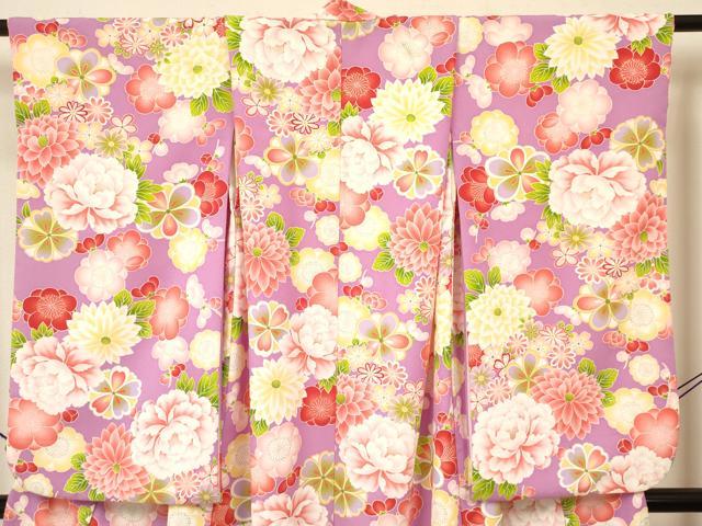 平和屋着物∵女の子 十三参り 子供 祝着 牡丹花文 金彩 洗える着物 DAAS9134ma