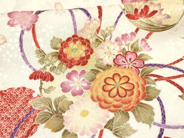 平和屋着物∵女の子 十三参り 子供 祝着 雪輪花丸文 金彩 洗える着物 DAAS9135ma