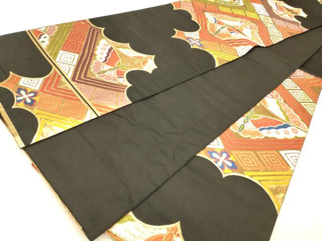 平和屋着物◎六通柄袋帯 唐織 吉祥向蝶文 黒地 金糸 正絹 逸品 DAAS9575