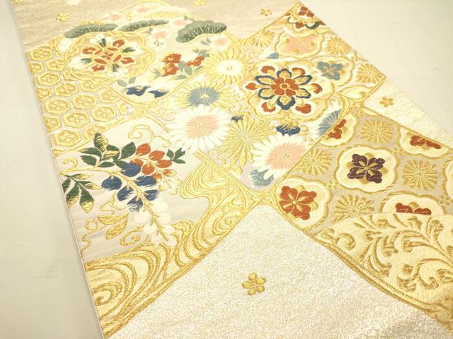 平和屋着物◎六通柄袋帯 唐織 正倉院吉祥花文 金糸 正絹 逸品 DAAS9602zy