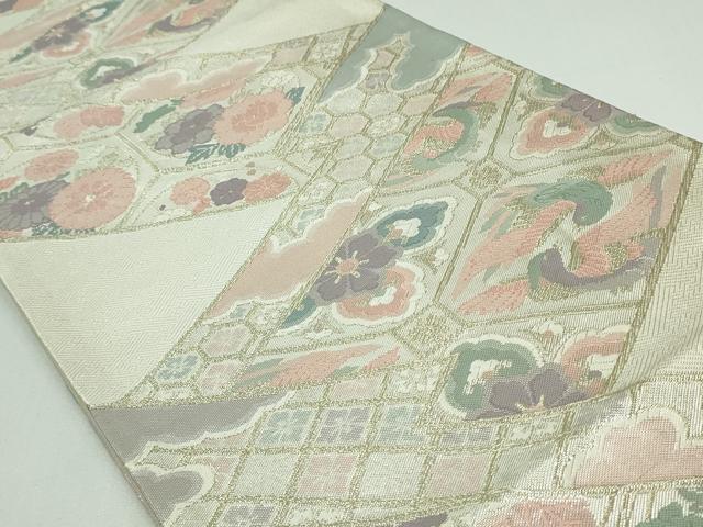 平和屋着物◎佐賀錦 六通柄袋帯 吉祥花文 金銀糸 正絹 逸品 DAAT0097ob