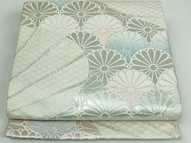 平和屋着物◎六通柄袋帯 菊青海波 銀糸 正絹 逸品 DAAT0124ob