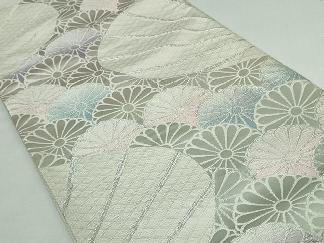 平和屋着物◎六通柄袋帯 菊青海波 銀糸 正絹 逸品 DAAT0124ob