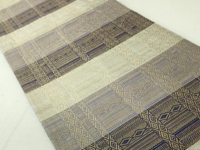 平和屋着物●六通柄袋帯 幾何学文様 金糸 正絹 逸品 DAAT0135ob