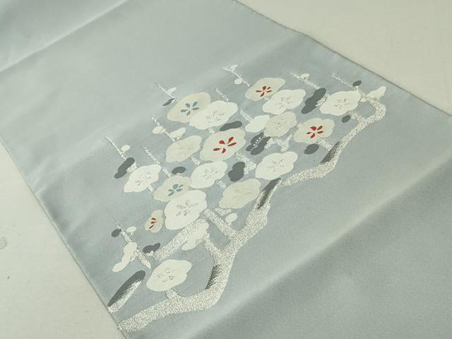平和屋着物●爪掻き本綴れ 八寸名古屋帯 枝梅文 銀糸 共箱付き 正絹 逸品 DAAT0209ob