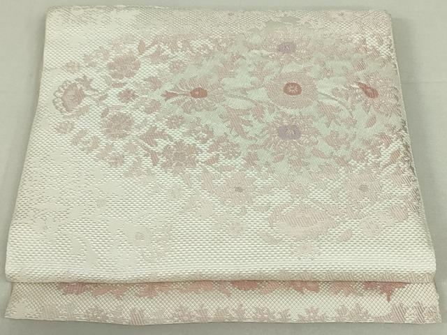 平和屋着物●本場筑前博多織 八寸名古屋帯 洋花文 正絹 逸品 DAAT0247ob