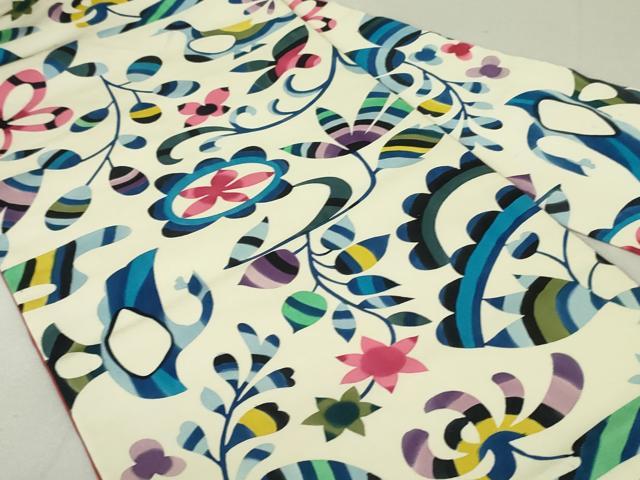 平和屋着物●塩瀬 九寸名古屋帯 ろうけつ染め 花鳥唐草文 正絹 逸品 DAAT0252ob