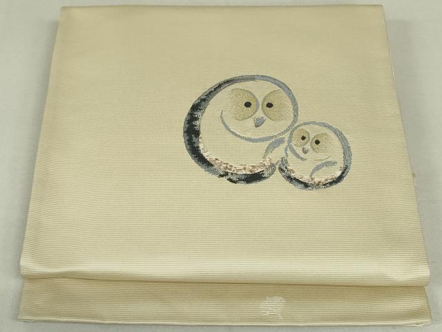 平和屋着物●太鼓柄袋帯 ぜんまい糸 梟 銀糸 正絹 逸品 DAAT0274ob