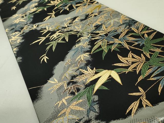平和屋着物●六通柄袋帯 螺鈿 天の川取笹文 黒地 金銀糸 正絹 逸品 DAAT0286ob