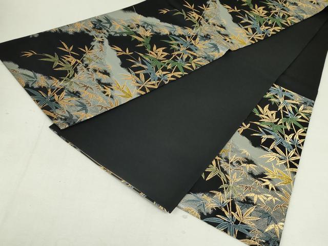 平和屋着物●六通柄袋帯 螺鈿 天の川取笹文 黒地 金銀糸 正絹 逸品 DAAT0286ob
