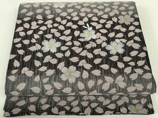平和屋着物▽全通柄袋帯 スリーシーズン 春夏秋 全通三重織 舞桜文 兎 正絹 逸品 未使用 DAAT0313ob