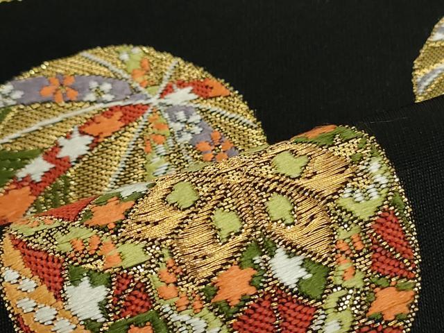 平和屋着物●六通柄袋帯 唐織 花鞠文 黒地 金糸 正絹 逸品 DAAT0373ob