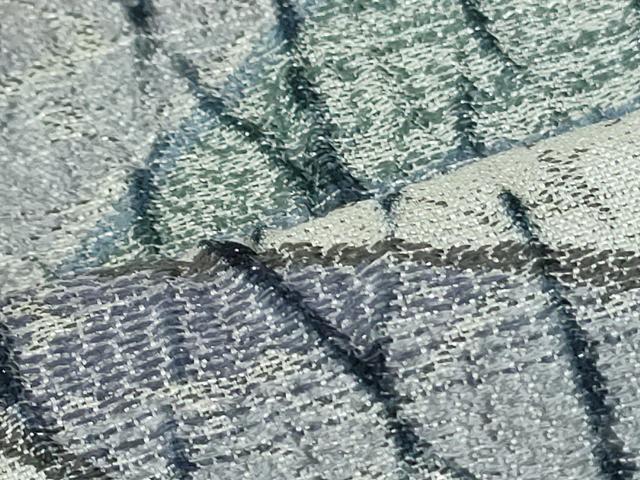 平和屋着物●六通柄袋帯 藍 杢目絞り 夢幻 銀通し地 正絹 逸品 未使用 DAAT0387ob