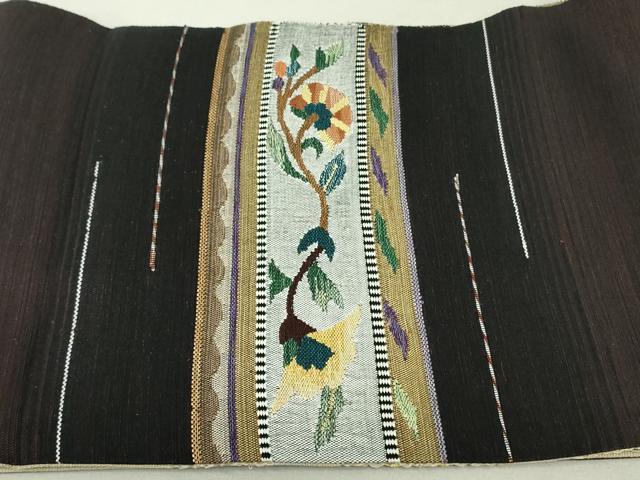 平和屋着物●両面 太鼓柄袋帯 紬地 横段花文 金糸 正絹 逸品 未使用 DAAT0401ob
