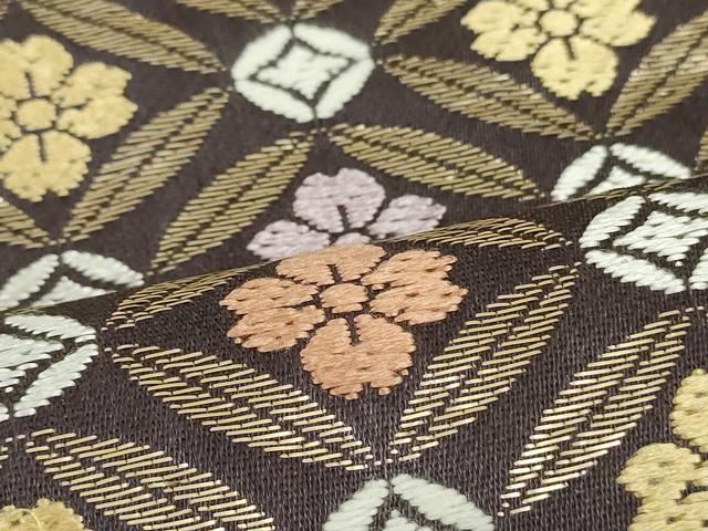 平和屋着物●六通柄袋帯 唐織 七宝花華文 金糸 正絹 逸品 DAAT0415ob