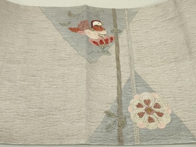 平和屋着物●太鼓柄袋帯 総刺繍 櫛織 鴛鴦花文 金銀糸 正絹 逸品 DAAT0432ob