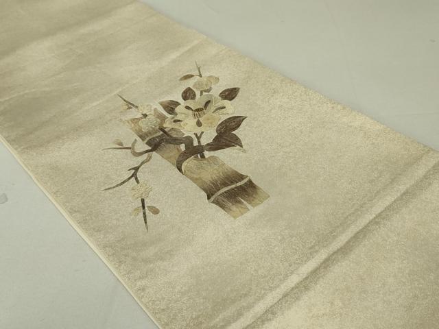 平和屋着物●みのむし工芸作家 草苑白水 太鼓柄袋帯 竹器枝花文 引箔 正絹 逸品 DAAT0471ob
