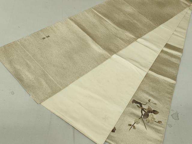 平和屋着物●みのむし工芸作家 草苑白水 太鼓柄袋帯 竹器枝花文 引箔 正絹 逸品 DAAT0471ob