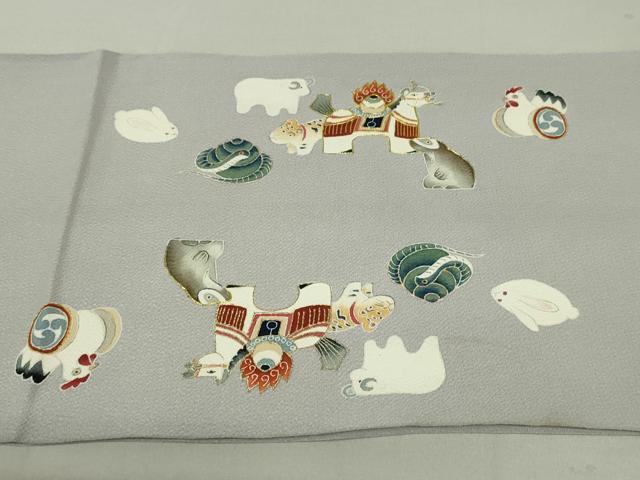 平和屋着物●九寸開き名古屋帯 駒刺繍 十二支 金彩 鬼しぼ縮緬 正絹 逸品 DAAT0510ob