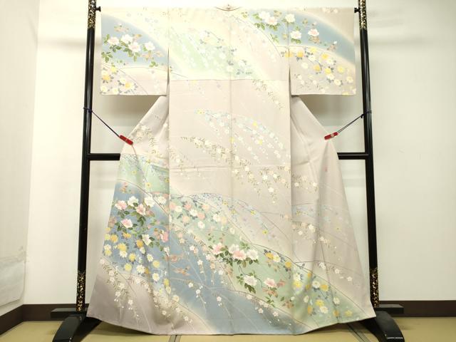 平和屋着物●十日町友禅作家 岡村蒼風 訪問着 枝花文 暈し染め 正絹 逸品 DAAT1036tw