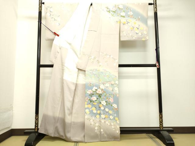 平和屋着物●十日町友禅作家 岡村蒼風 訪問着 枝花文 暈し染め 正絹 逸品 DAAT1036tw