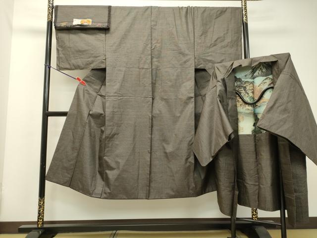 平和屋着物●男性 本場染大島紬 アンサンブル 亀甲柄 証紙付き 正絹 逸品 DAAT1051tw