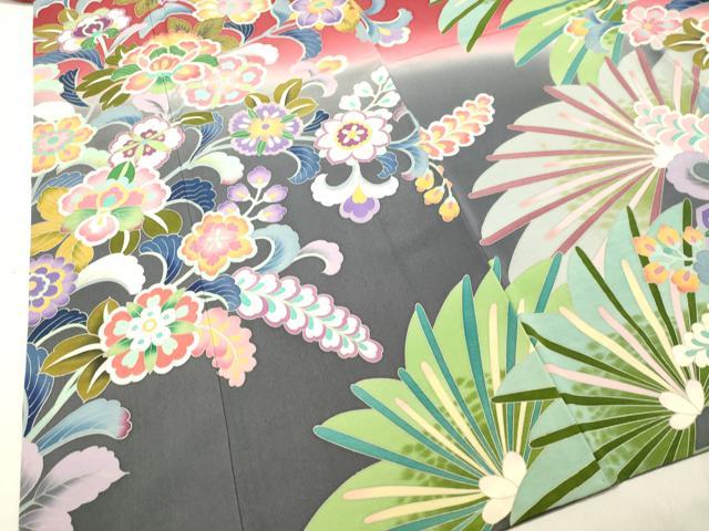 平和屋着物●豪華振袖・長襦袢セット(無双仕立て) 友禅 作家物 更紗花文 暈し染め 正絹 逸品 DAAT1052tw