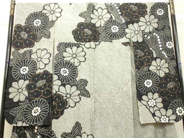 平和屋着物●豪華振袖 総絞り 花蝶文 黒地 金彩 正絹 逸品 DAAT1064tw